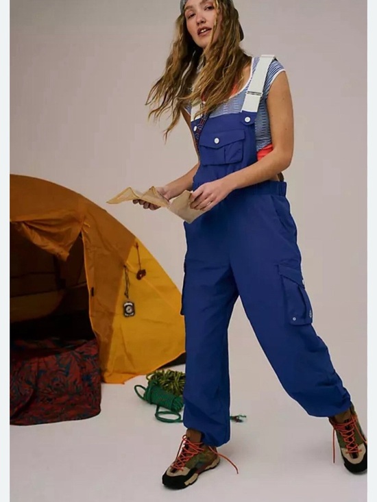 FP Movement by Free People Denim - $168 MSRP Free People Movement Blue Morning Meadow/ Utility Cargo Overalls